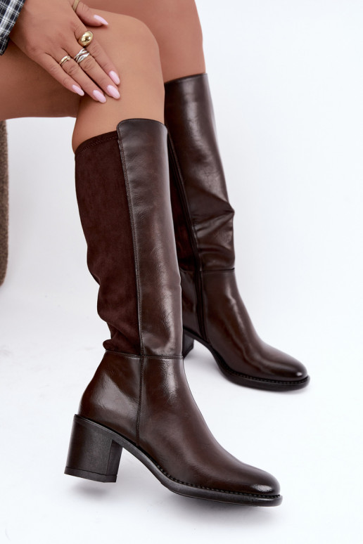 Insulated long boots with heels Vinceza 58652 chocolate