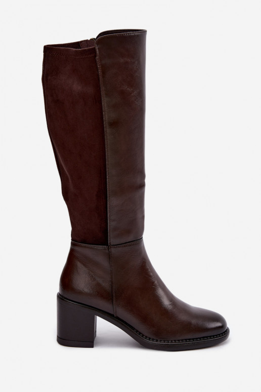 Insulated long boots with heels Vinceza 58652 chocolate