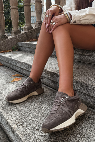 Faux suede women's sneakers Kobbo 67048 dark brown