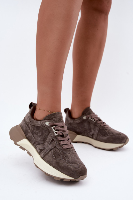 Faux suede women's sneakers Kobbo 67048 dark brown