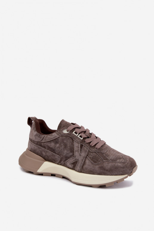 Damskie sneakersy z sztucznego zamszu Kobbo 67048 ciemno brązowe