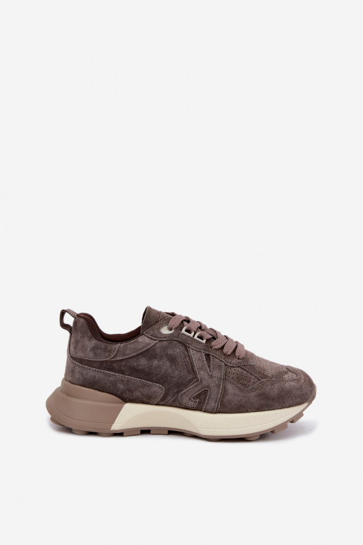 Faux suede women's sneakers Kobbo 67048 dark brown