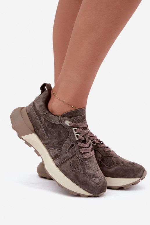 Faux suede women's sneakers Kobbo 67048 dark brown