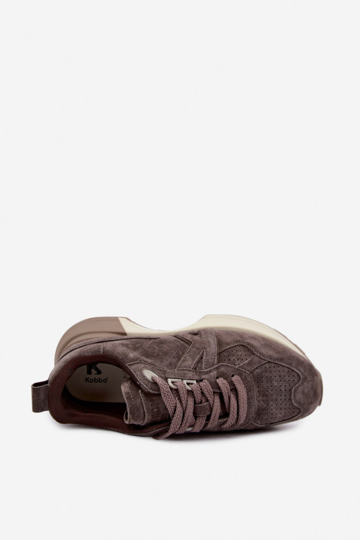 Damskie sneakersy z sztucznego zamszu Kobbo 67048 ciemno brązowe