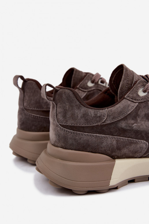 Damskie sneakersy z sztucznego zamszu Kobbo 67048 ciemno brązowe