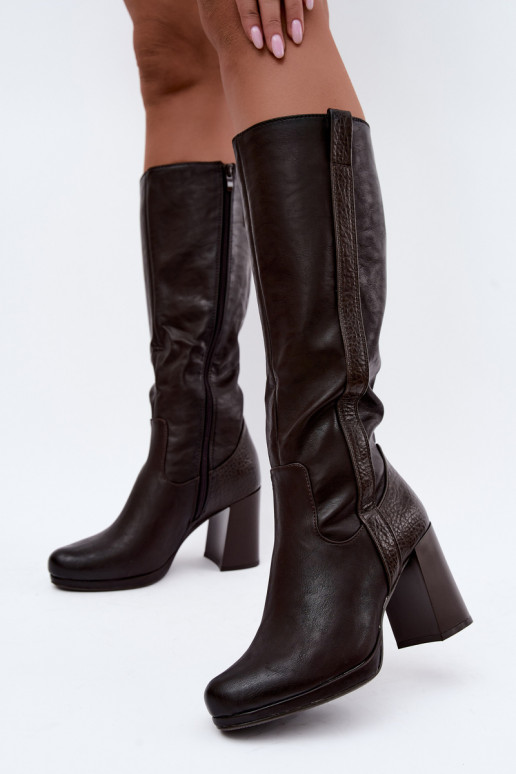 Insulated long boots with heels chocolate Alessa
