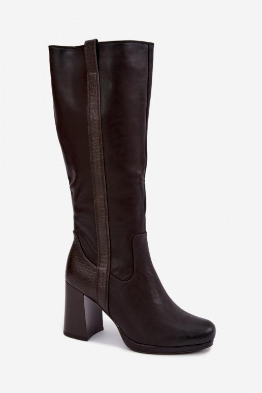 Insulated long boots with heels chocolate Alessa