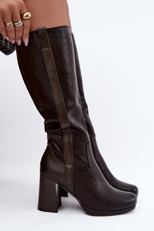 Insulated long boots with heels chocolate Alessa