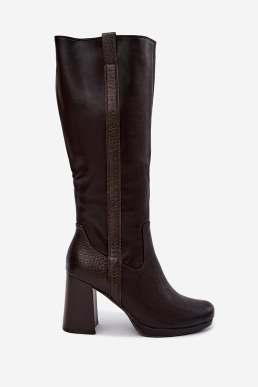 Insulated long boots with heels chocolate Alessa