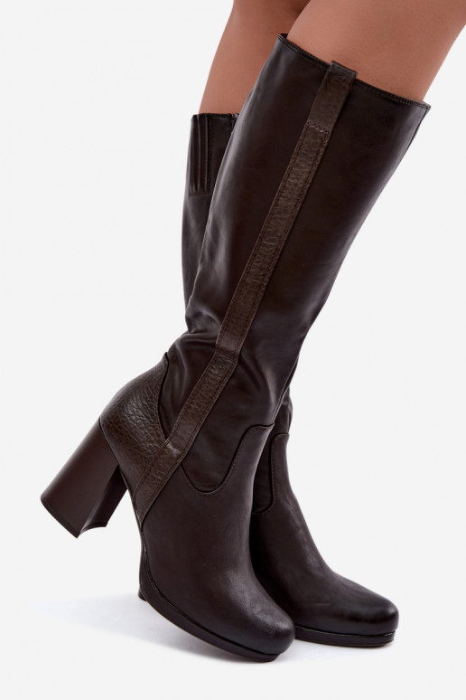 Insulated long boots with heels chocolate Alessa