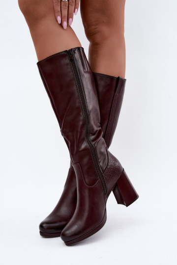 Insulated long boots with heels burgundy Alessa 2