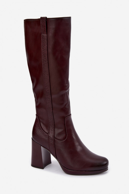 Insulated long boots with heels burgundy Alessa