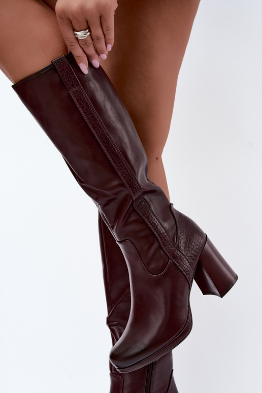Insulated long boots with heels burgundy Alessa