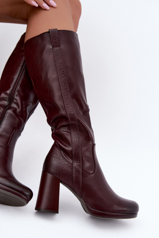 Insulated long boots with heels burgundy Alessa