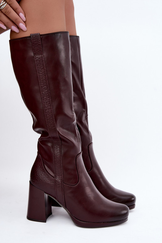 Insulated long boots with heels burgundy Alessa
