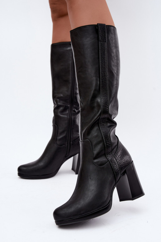 Insulated long boots with heels black Alessa