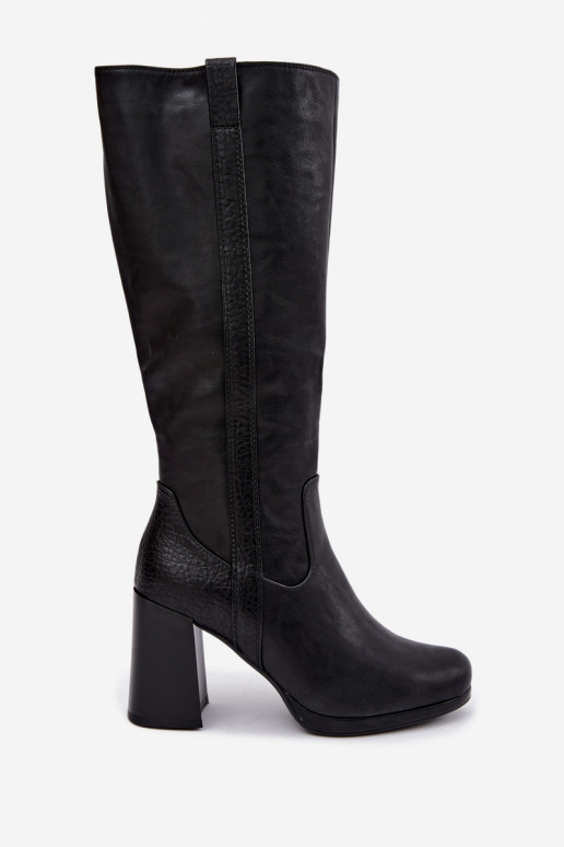 Insulated long boots with heels black Alessa