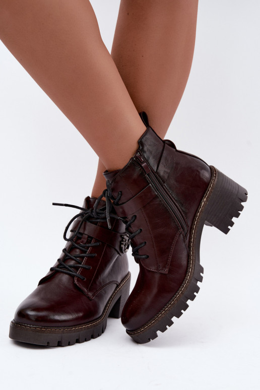 Warm women's ankle boots in burgundy Calielle