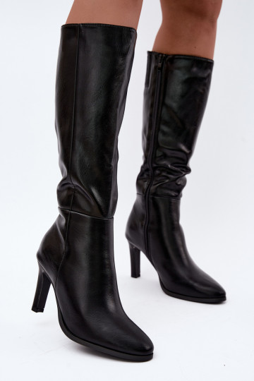 Warm women's knee-high boots with heels in black Rosmella