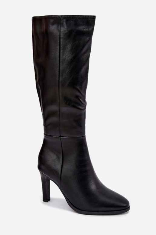 Warm women's knee-high boots with heels in black Rosmella