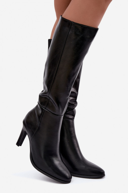 Warm women's knee-high boots with heels in black Rosmella
