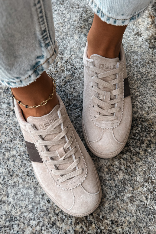 Faux suede women's sneakers Big Star UU274440 in sand