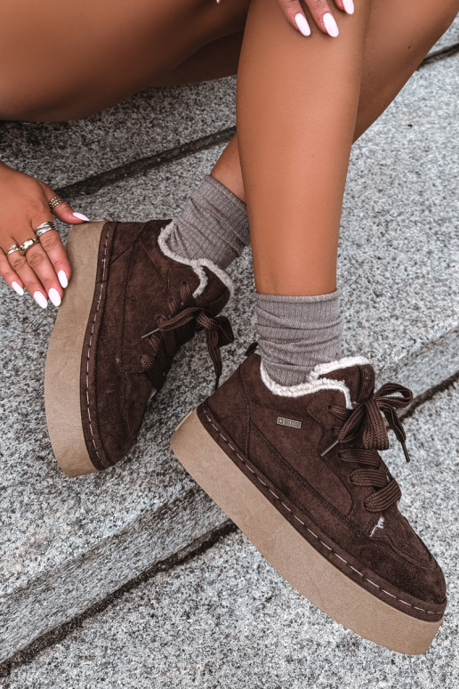 Laced snow boots with platform Big Star UU274188 in chocolate