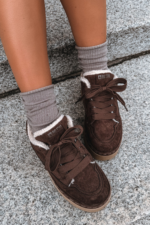 Laced snow boots with platform Big Star UU274188 in chocolate