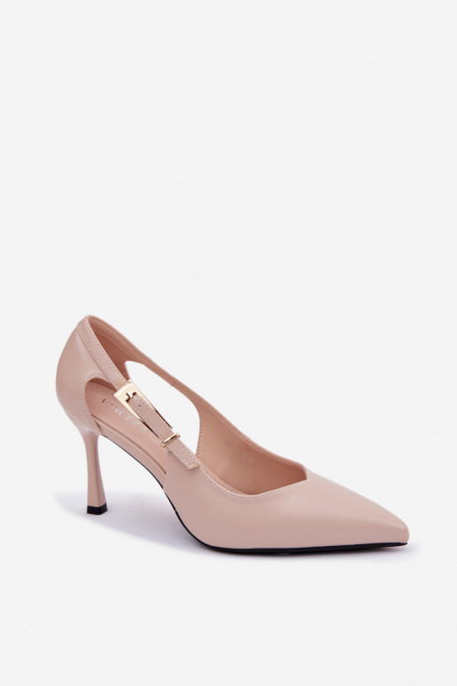 Beige high heels with cutouts and buckles Vinceza 62288