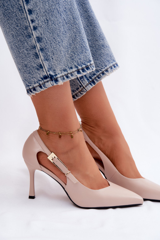 Beige high heels with cutouts and buckles Vinceza 62288