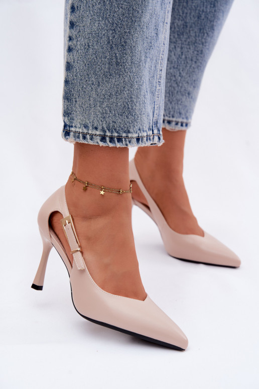 Beige high heels with cutouts and buckles Vinceza 62288