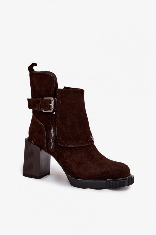 Chocolate ankle boots in faux suede with heels and buckles Vinceza 91152