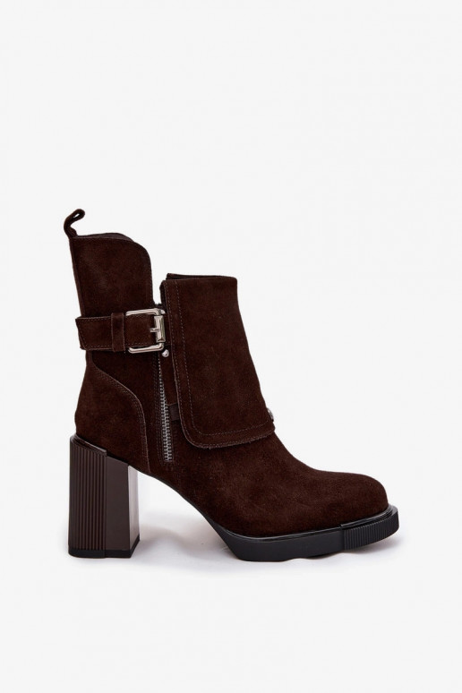 Chocolate ankle boots in faux suede with heels and buckles Vinceza 91152