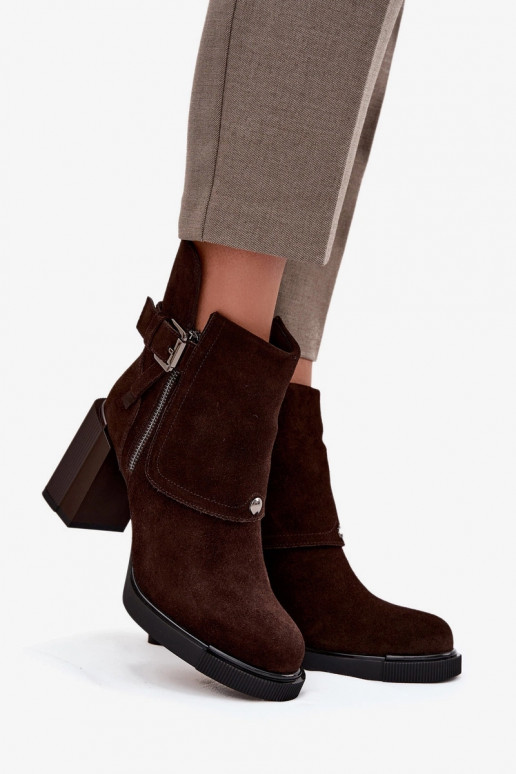 Chocolate ankle boots in faux suede with heels and buckles Vinceza 91152