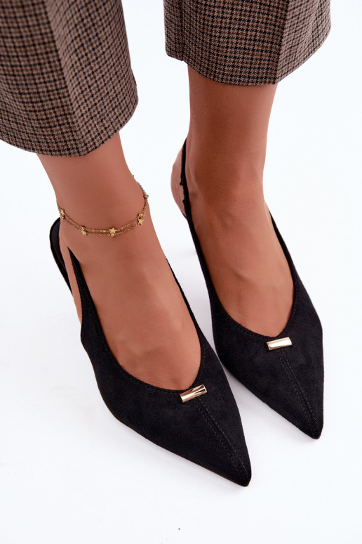 Black shoes with open heels and golden details Renisa
