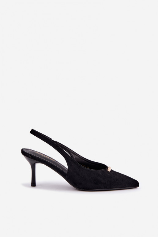 Black shoes with open heels and golden details Renisa