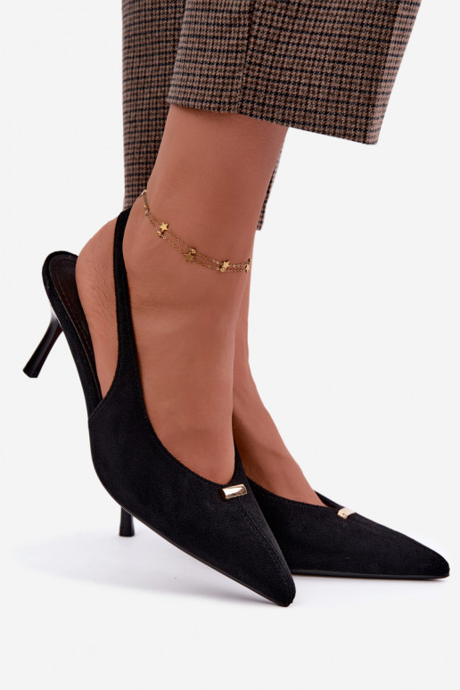 Black shoes with open heels and golden details Renisa