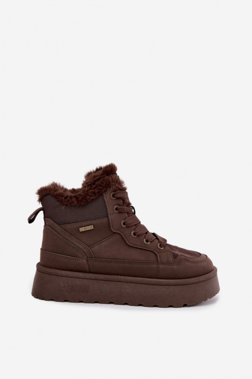 Women's snow boots with laces and fur dark brown Big Star
