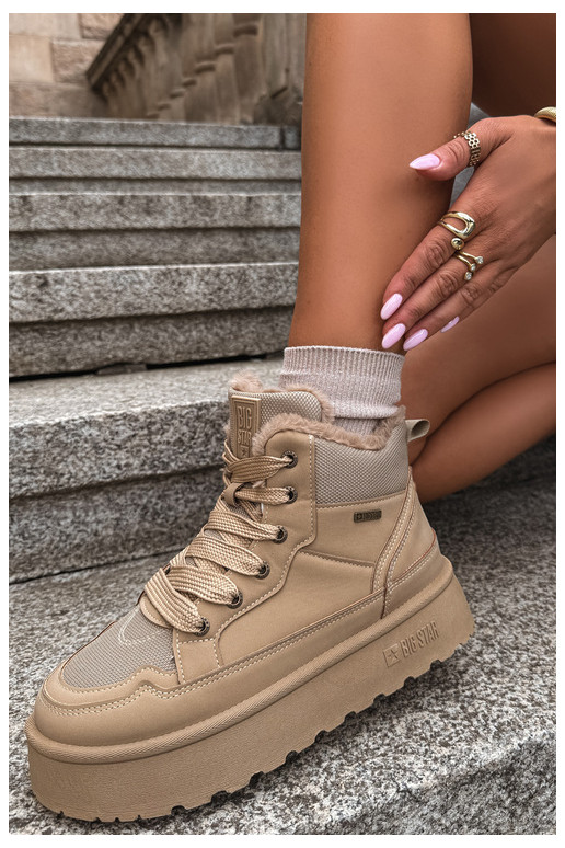 Women's snow boots with laces and fur sand Big Star