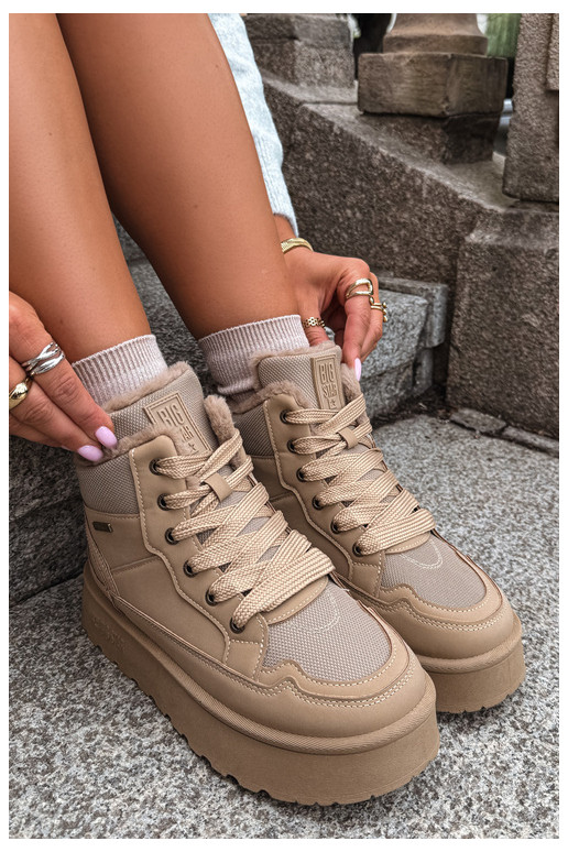 Women's snow boots with laces and fur sand Big Star