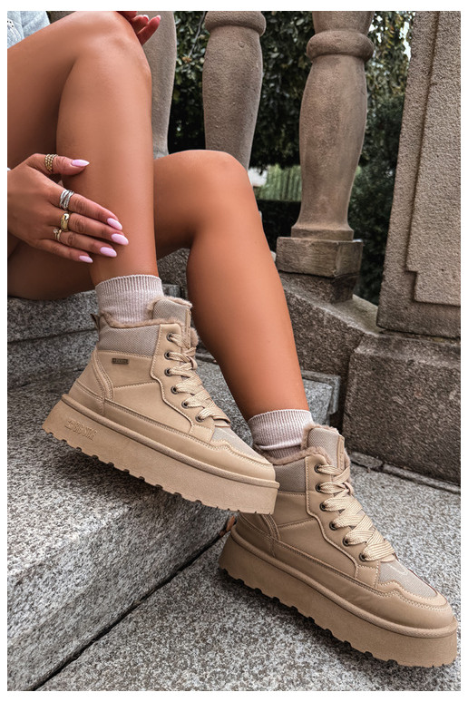 Women's snow boots with laces and fur sand Big Star