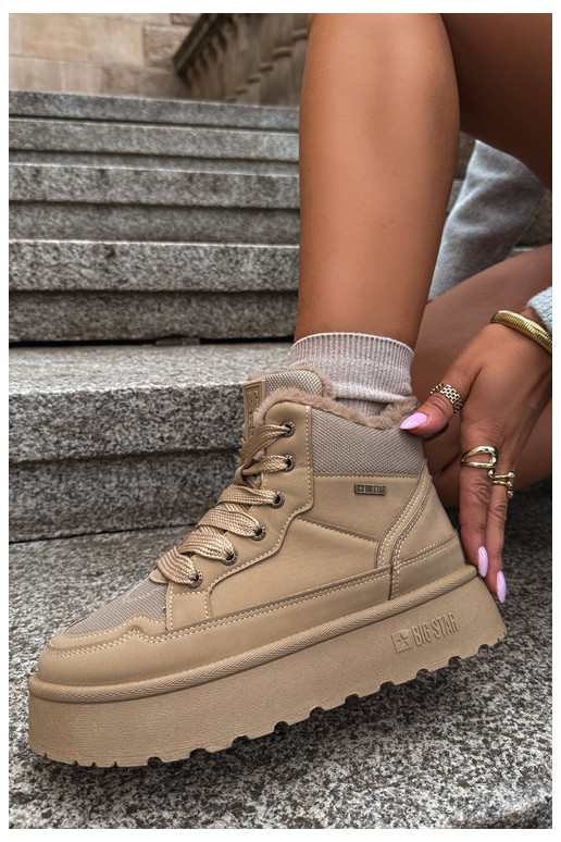 Women's snow boots with laces and fur sand Big Star