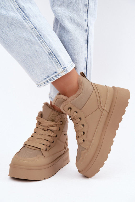 Women's snow boots with laces and fur sand Big Star