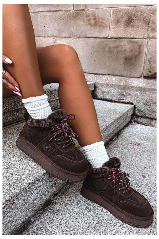 faux suede snow boots for women with laces Big Star UU274312 chocolate color