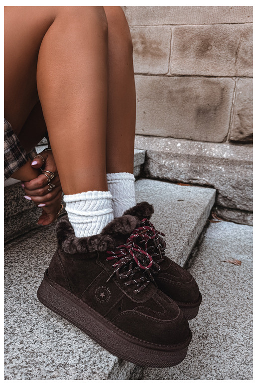 faux suede snow boots for women with laces Big Star UU274312 chocolate color