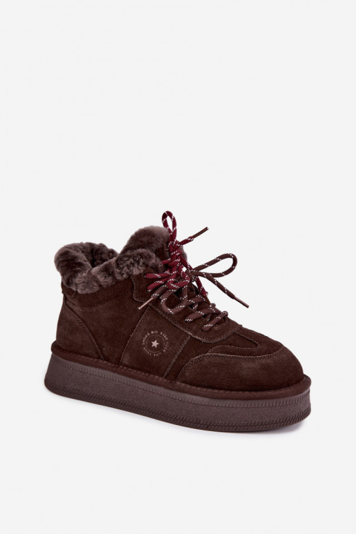 faux suede snow boots for women with laces Big Star UU274312 chocolate color
