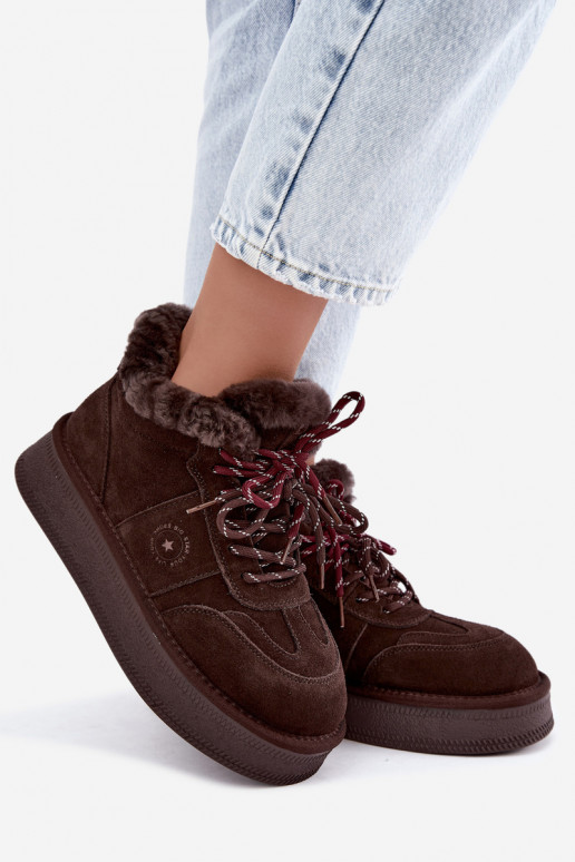 faux suede snow boots for women with laces Big Star UU274312 chocolate color