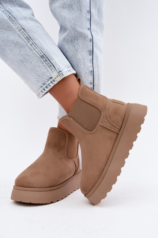 snow boots for women with platform Big Star UU274173 sand color