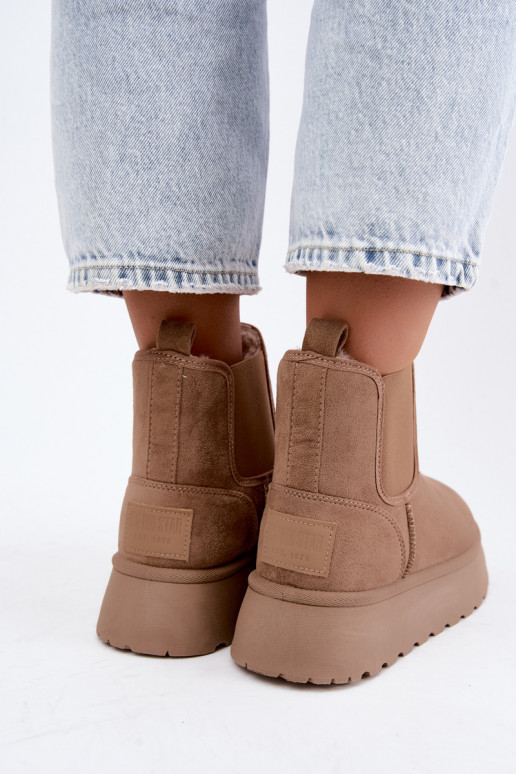 buty śniegowe dla kobiet z platformą Big Star UU274173 w kolorze piaskowym