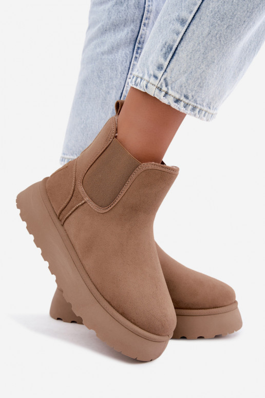 buty śniegowe dla kobiet z platformą Big Star UU274173 w kolorze piaskowym